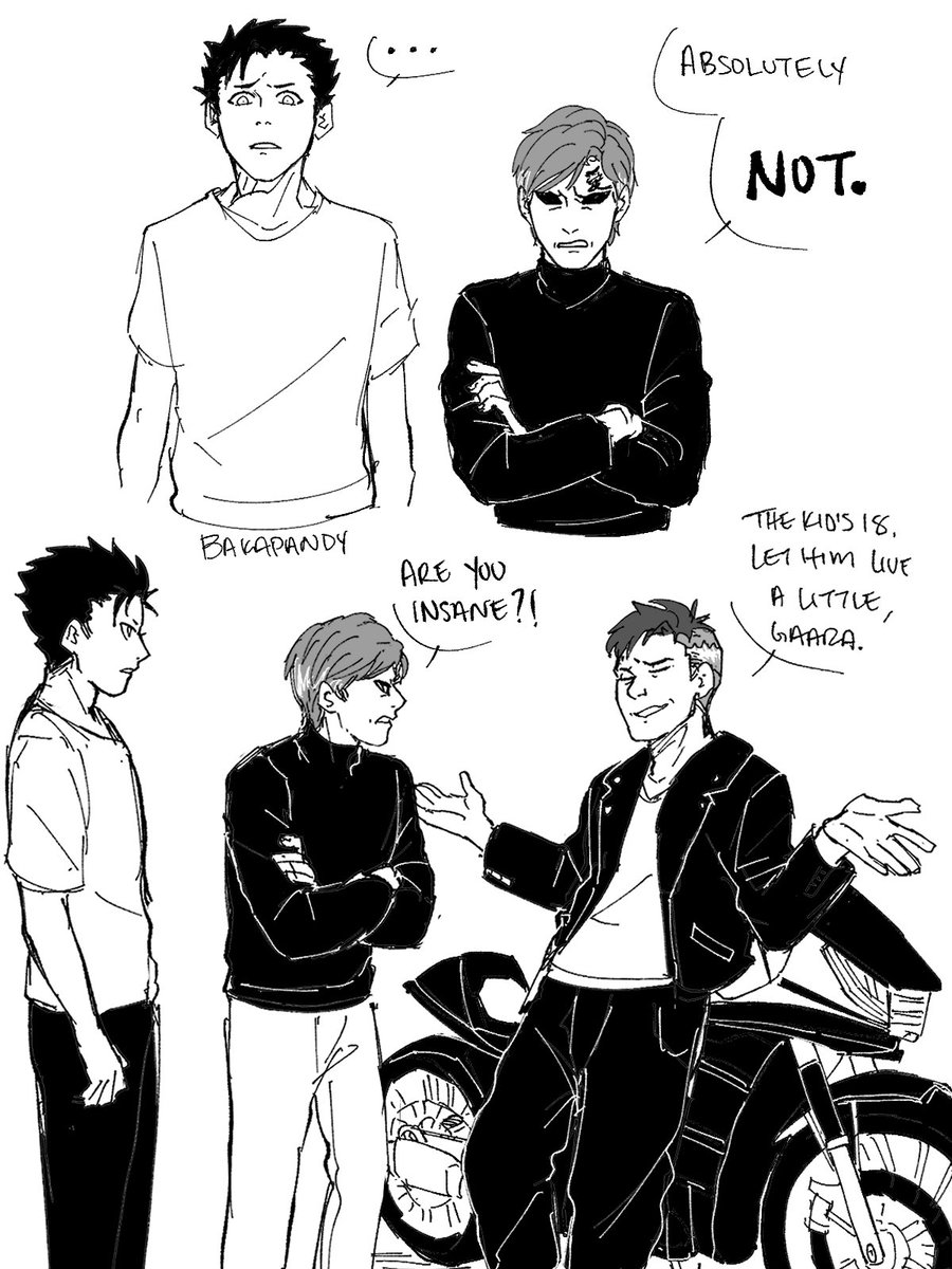 [Junior High AU]
Kankuro really taking a risk here getting Shinki a motobike without consulting Gaara 