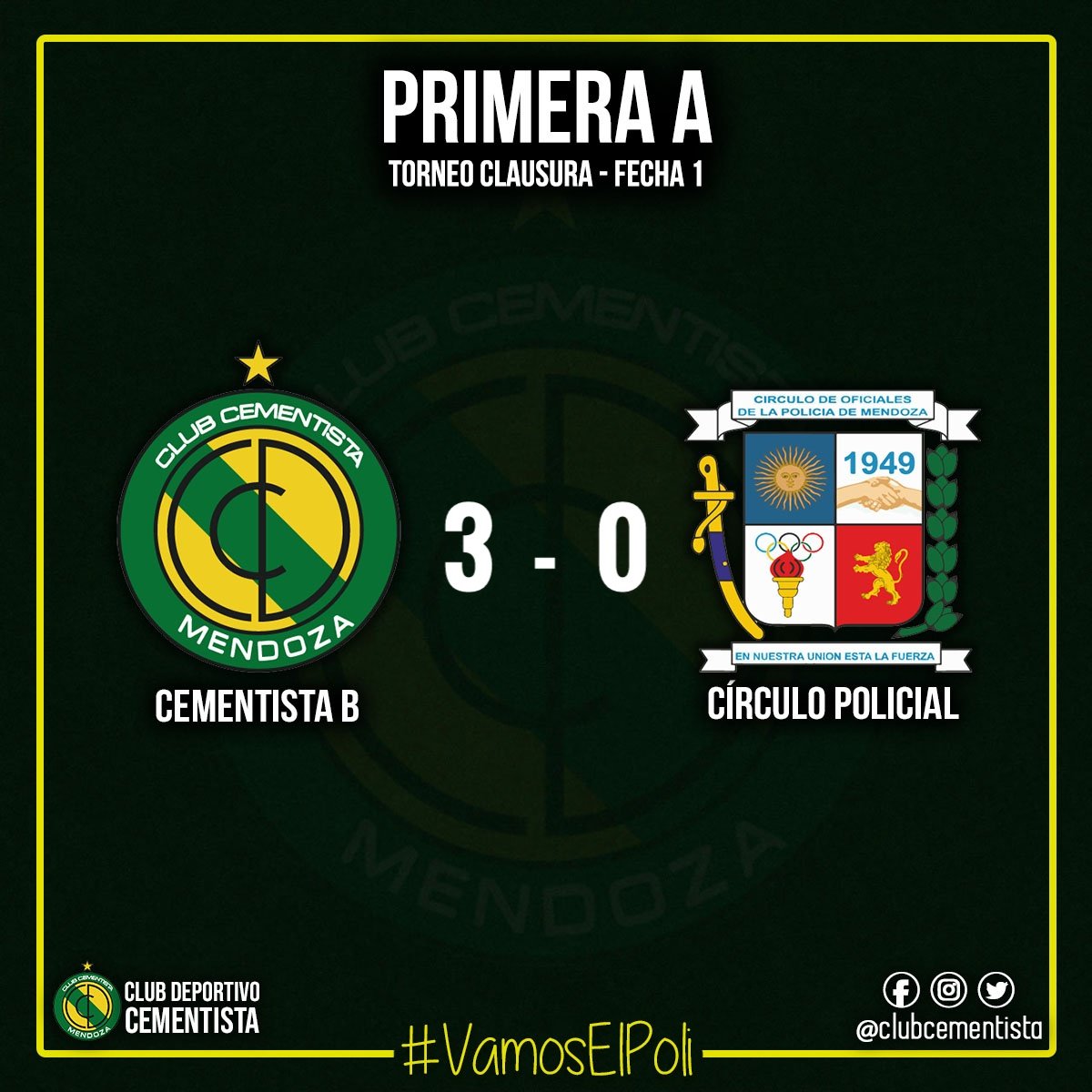 ClubCementista's tweet photo. #PrimeraA | Cementista B le ganó al Círculo Policial en la primera fecha del torneo Clausura 👏
#VamosElPoli🔰 https://t.co/yeMolZjNDG