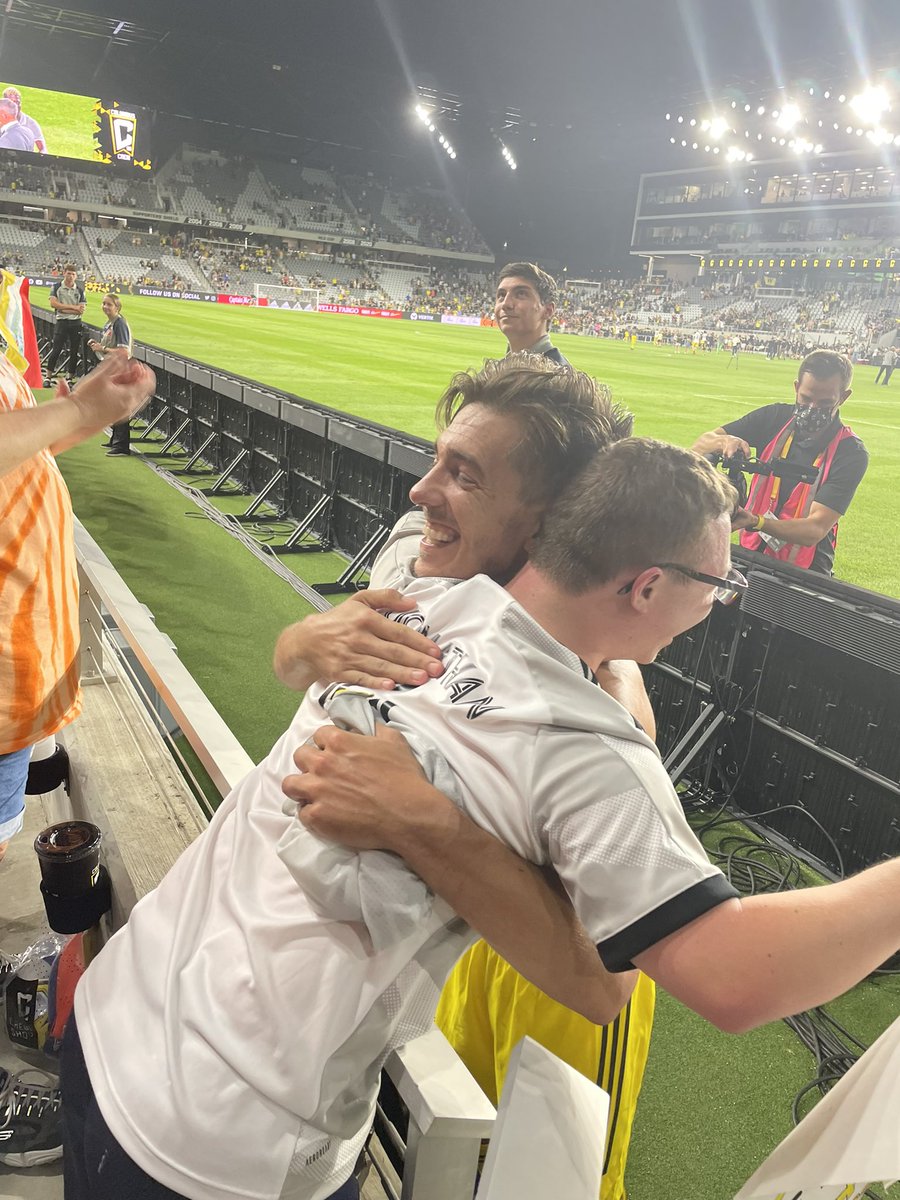 themazz13's tweet photo. Of all the #crew96 moments, tonight was one of the most special. The guy who sits behind me made a sign asking for @Pedro32santos jersey. My loud ass came down to yell at Pedro to get his attention. End result, pure joy. https://t.co/NkUOEJuQY2