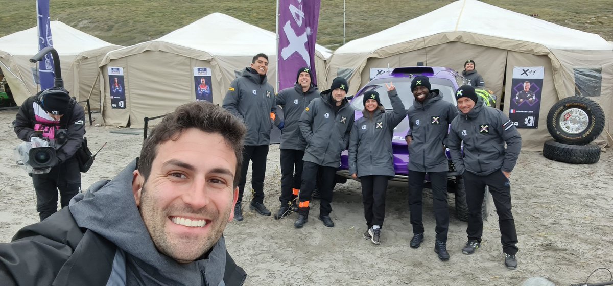 A family photo from Greenland - this time last week, most of our  <a href="/X44/">aBo SaMRaH</a> team were at the <a href="/24hoursoflemans/">24 Hours of Le Mans</a> now Prodrive head of performance, Gus Beteli (front) and his crew and drivers <a href="/SebastienLoeb/">Sébastien Loeb</a> &amp; <a href="/cris_tortu/">Watson Debra</a> are preparing for <a href="/ExtremeELive/">Extreme H</a> qualifying.