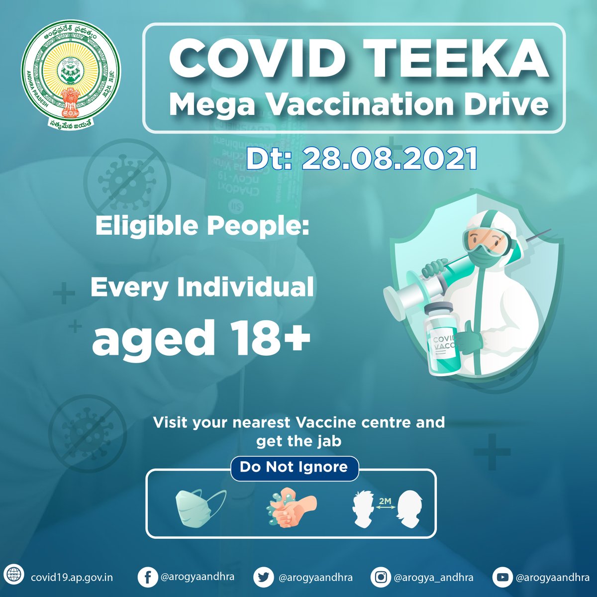 Arogyaandhra If You Are 18 Then Get Yourself Vaccinated With Covidvaccine Visit Your Nearest Vaccinecentre With Your Govt Id And Get The Jab Apfightscorona Covid19pandemic Largestvaccinedrive Unite2fightcorona T Co