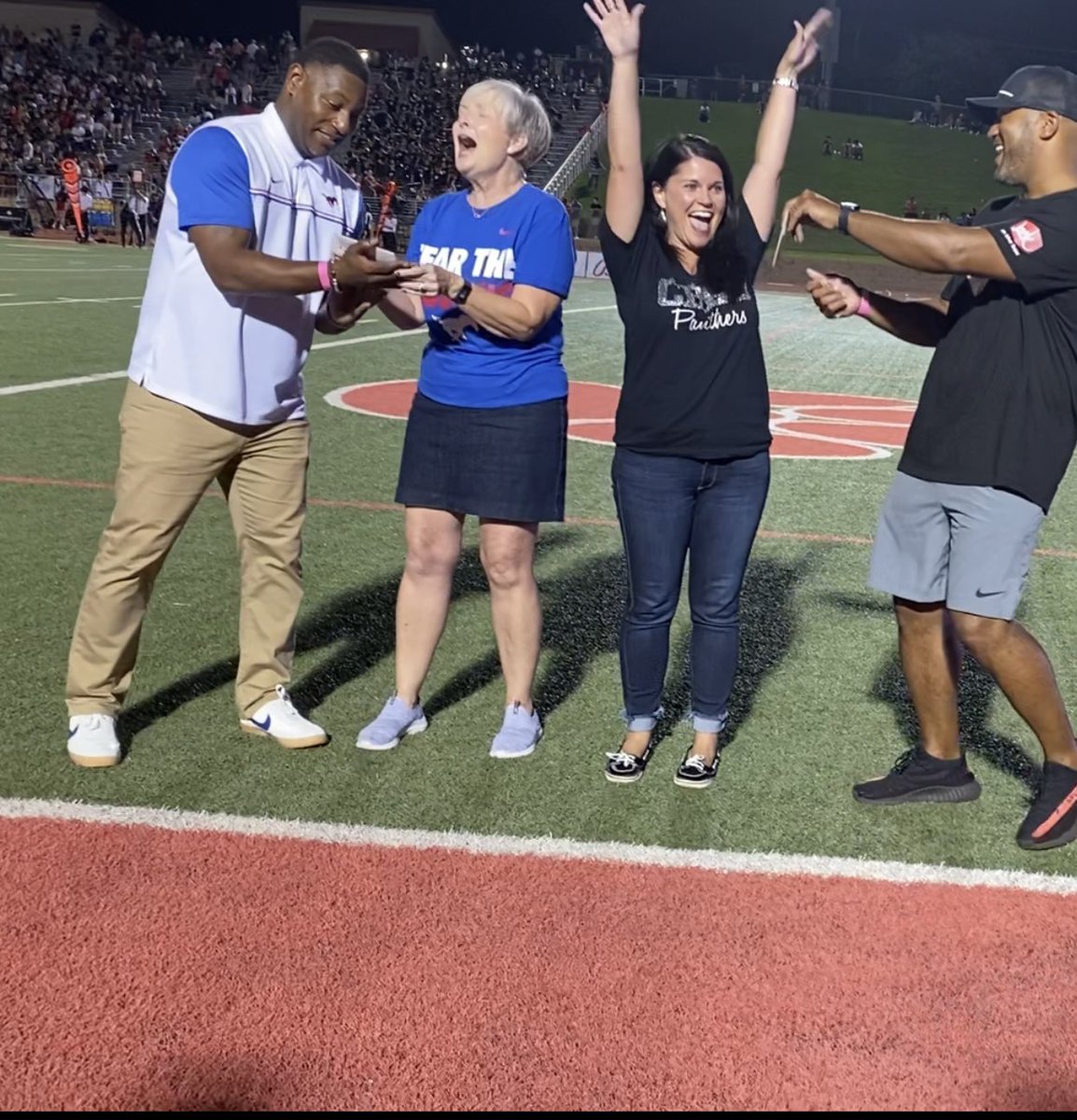 What a fun surprise tonight! 😍 Thank you @GCISDEdFound and Sewell Cadillac Grapevine for awarding me Sewell Teacher of THE biggest game of the season! SO FUN!