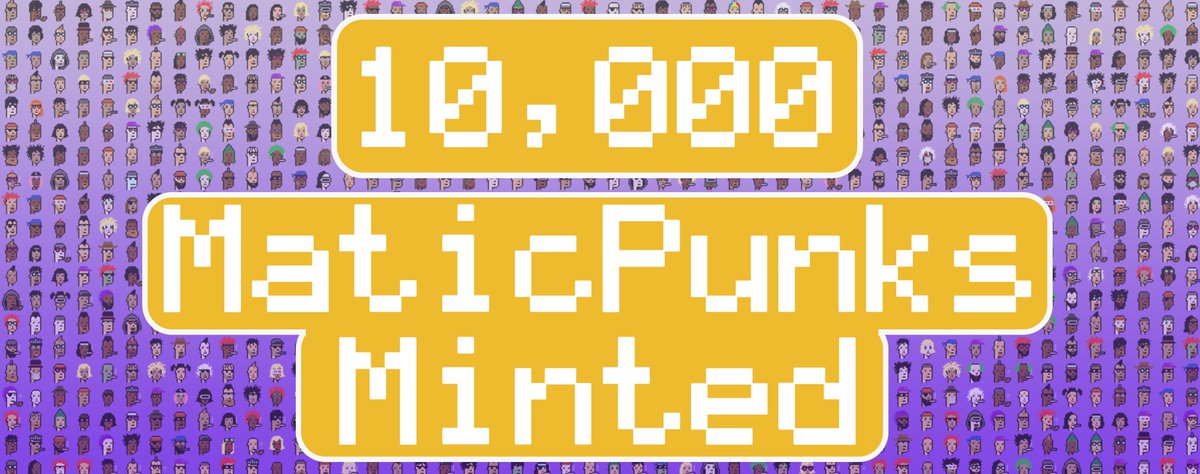 🚨Minting for MaticPunks is officially over! We're sold out

Thanks to our community which is growing in an incredible way! 🥳

#MaticPunks #NFT #NFTs #matic #polygon