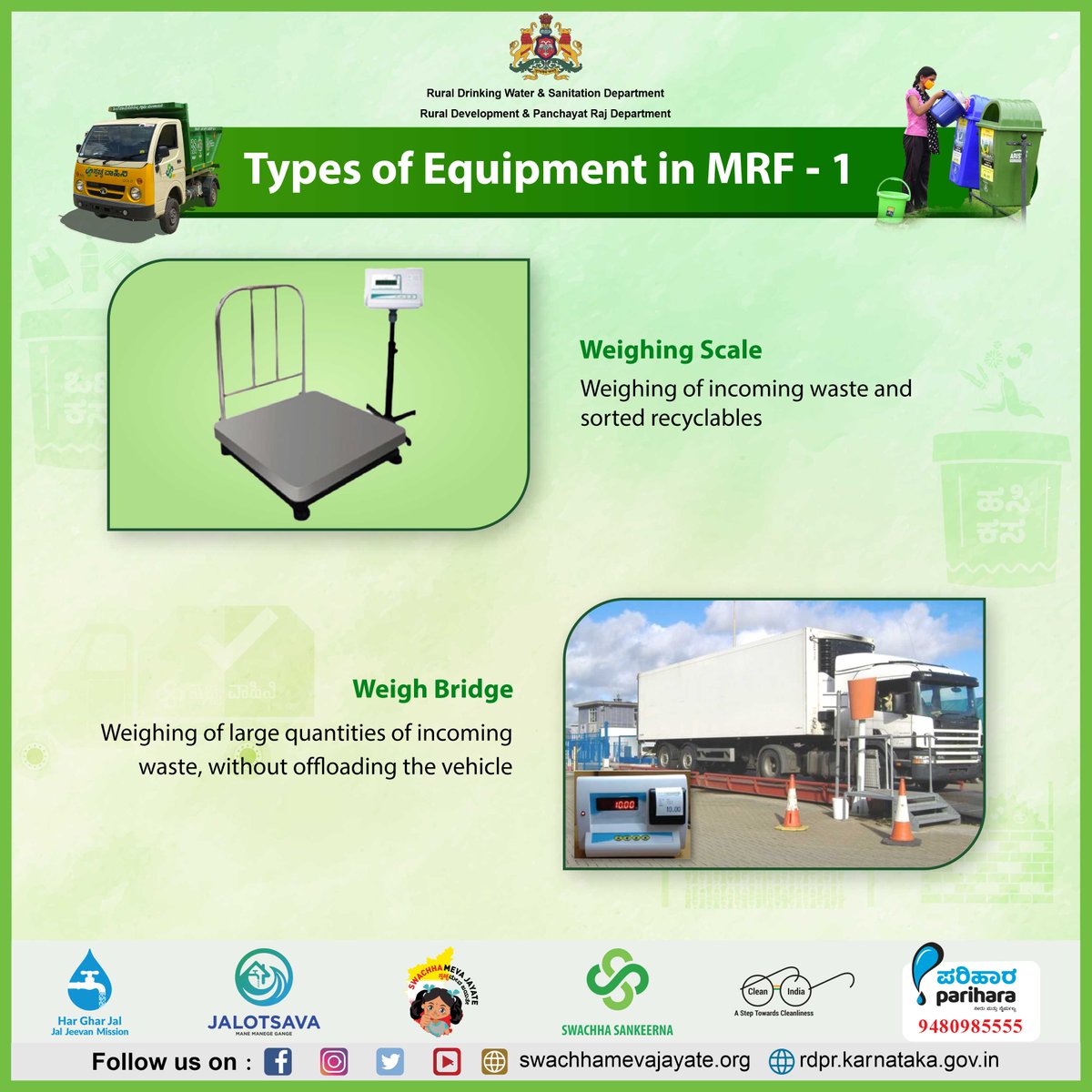 rdwsd_gok's tweet photo. Several equipment are required in an typical MRF. Know about them and their functionality.
#SaturdayMotivation #SaturdayThoughts #SaturdayMorning #RDWSD #MRF #SWM #WeighingScale #WeighBridge #WasteSegregation #MagneticSeparator #AirClassifier #Baler #Loader #ManageWaste #Recycle https://t.co/LVmmnLH5tw