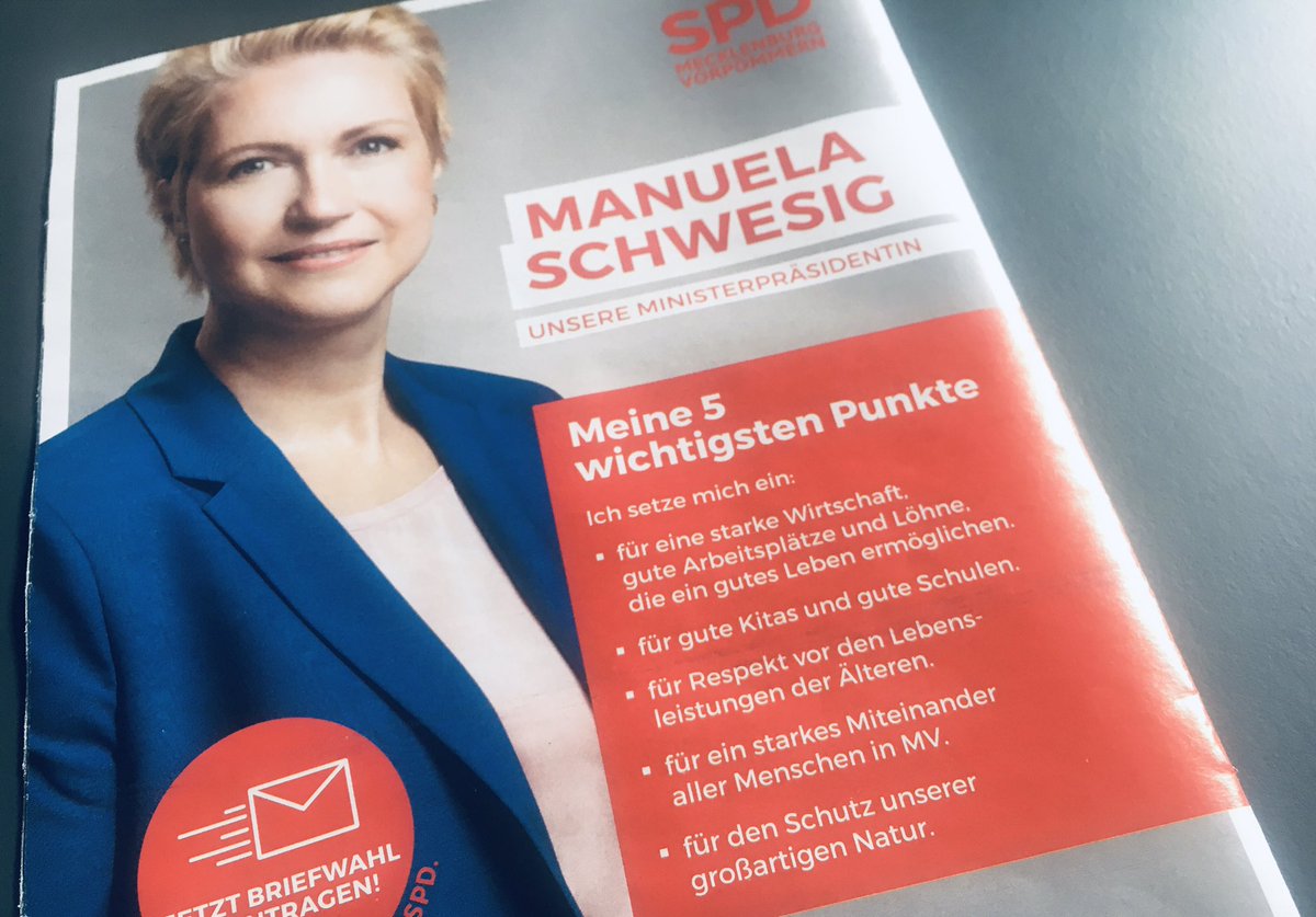 MariekeSobiech's tweet photo. .@ManuelaSchwesig/@SPDMV, Mutter zweier Kinder, Ministerpräsidentin von #MV, einem der Bundesländer mit dem größten Potenzial für den Ausbau erneuerbarer Energien, hat bei ihren wichtigsten fünf Punkten für die Zukunft natürlich den #Klimaschutz stehen. 
Oh. Wait. https://t.co/iXu2UKNs9Z