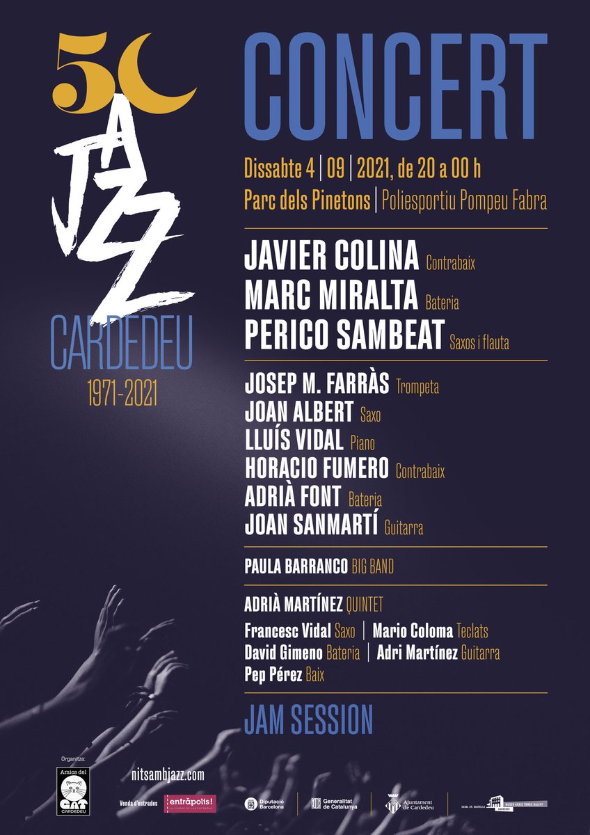 Hem encartellat les ciutats i pobles del voltant de #Cardedeu perquè volem que la celebració dels 50 anys de la primera Nit amb Jazz sigui una festa del #jazz per tothom. T'hi esperem! Entrades a bit.ly/3iQuKSC #música #cultura <a href="/tallerdemusics/">Taller de Músics</a> <a href="/amjmcat/">AMJM Assoc. Músics Jazz i Música Moderna Catalunya</a>