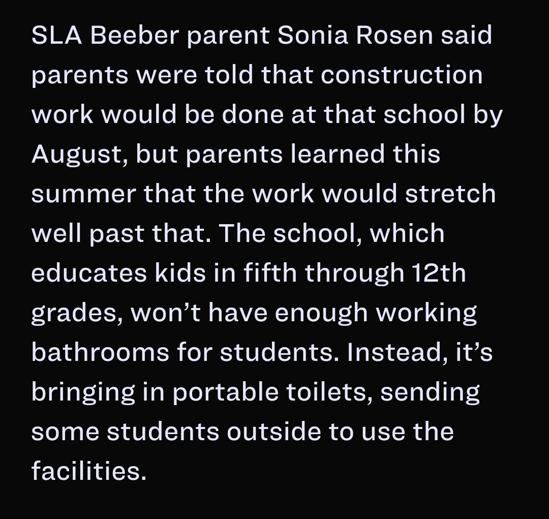 Trying to imagine a meeting w/'leaders' in which someone said: 'Bad news, there's not enough working bathrooms at SLA Beeber.' Then another person said, 'Hmmm, let me think....oh, I know, we'll get port-a-potties.' And then the 'leader' said, 'Great idea, problem solved!' 😡