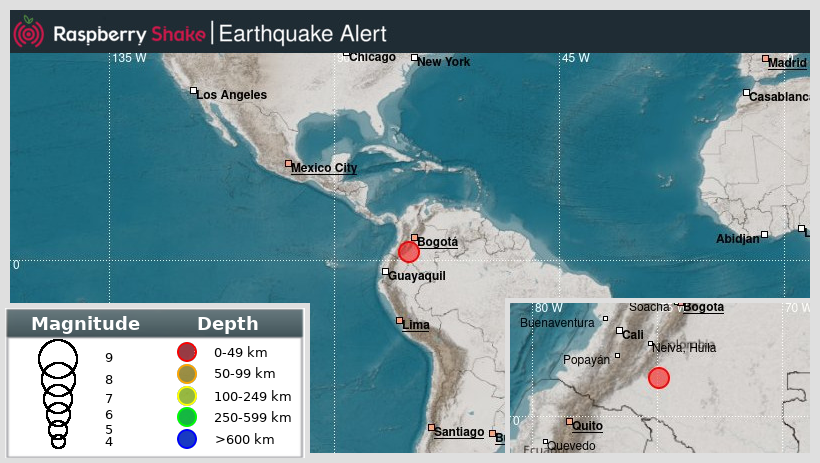 raspishakEQ's tweet photo. Preliminary M5.3 #earthquake 23km/14miles from #CartagenaDelChairá, in #Colombia, 2021-08-28 05:48 UTC time by @raspishake network. Join the largest #CitizenScience #seismograph community ➡️ https://t.co/Y5O0dgJqJF
EVENT ➡️ https://t.co/Iid6BIxhjT https://t.co/SUw3GT1Zj4