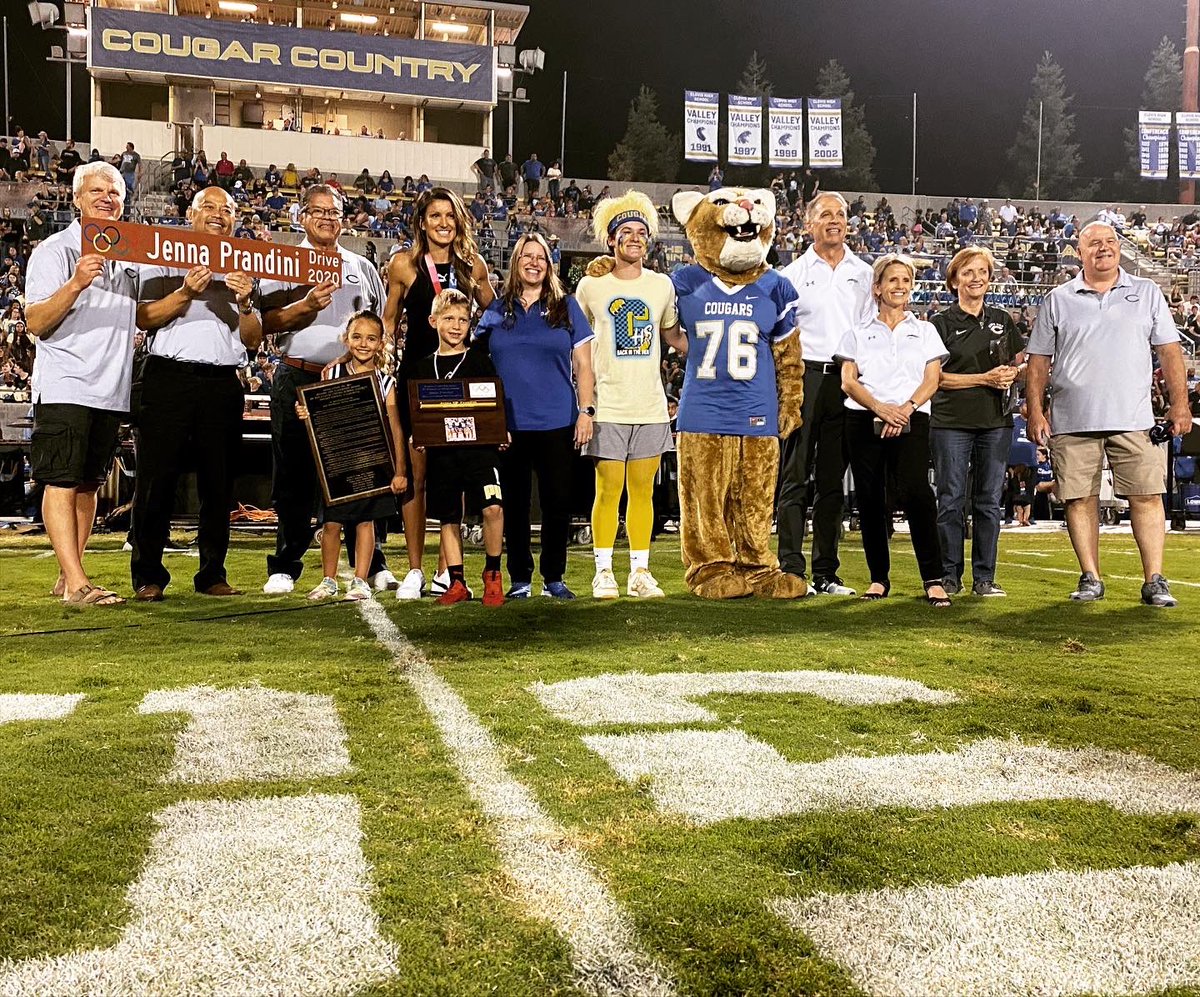 During half time the silver medalist accepted proclamations from both Clovis Unified & the Clovis City Council. Jenna also was surprised with word that a street near the school would be renamed “Jenna Prandini Drive” in her honor. Welcome home & congratulations Jenna! #GoJennaGo