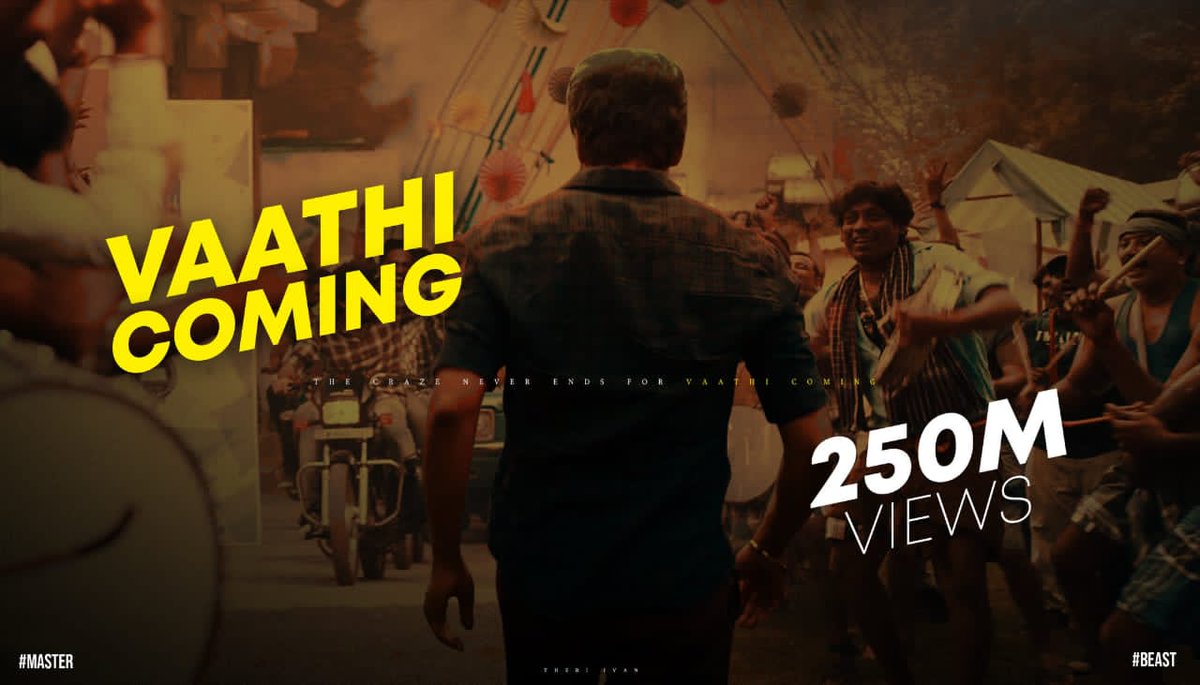AktnOfficial's tweet photo. 🔴3rd Fastest 250M viewed South Indian Movie Video Song

🔴First 250M video song for #Thalapathy @actorvijay &amp; @anirudhofficial 

🔴238th Most Viewed Music Video in Past 24Hrs @ Global Charts

TAG : #250MForVaathiSupremacy

#Master @Dir_Lokesh #Beast https://t.co/KXOzSxbsXB