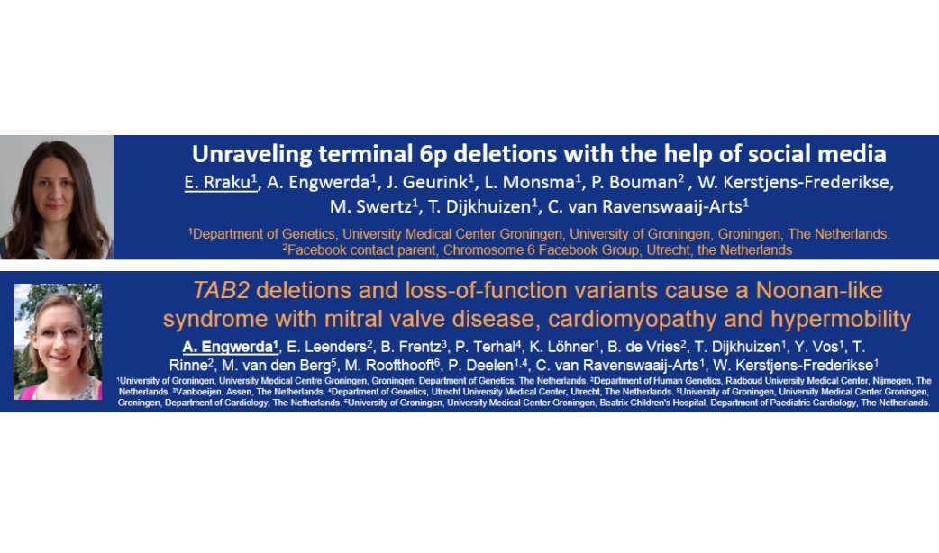 c6study's tweet photo. #Chromosome6 Project is present with 2 ePosters during #eshg2021
Sunday 15.00h @EleanaRraku will present her study on #6p25 deletions - P11.124.B
Tuesday 11.45h @AafkeEngwerda will present her study on 6q25.1 #deletion and #TAB2 - P11.122.D
@Hope4chromo6 @UMCGgenetica https://t.co/wpmr7q176C