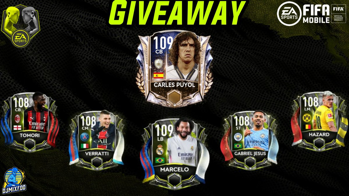 Rivalries player choice (between the 5 players below) giveaway and Puyol gameplay review

To enter 
1. Retweet this tweet
2. Follow us and @EAFIFAMOBILE
3. Send SS of subscribe to my YT channel below 

Winner chosen 7PM UTC 30/8

Puyol Gameplay Review ⤵️
 youtu.be/GfoItaqSKQI