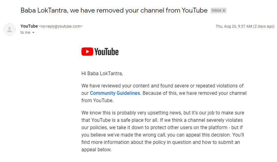 SabLokTantra's tweet photo. Dear @YouTubeIndia  , do you know what is common in the three pictures? 
All 3 of my channels were terminated by @YouTubeTV  

Do you know what is unique? 

One channel was just two days old. (1/n)

@GoI_MeitY @AshwiniVaishnaw @Rajeev_GoI @KanchanGupta @TwitterIndia https://t.co/ISOGcTEeoU
