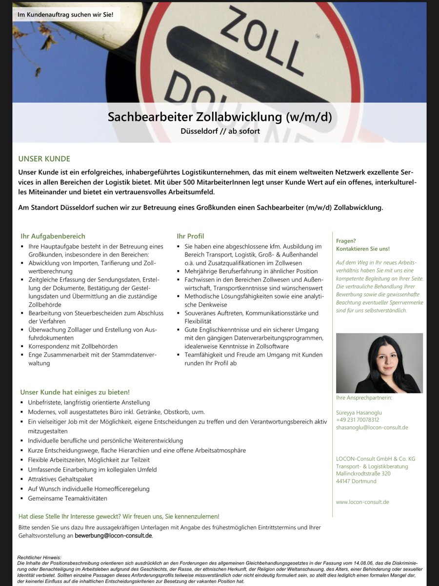 LOCONConsult's tweet photo. Sachbearbeiter Zoll gesucht!
#zoll #zolljobs #verzollung #loconconsult #spedition #jobs https://t.co/JAsiTmDm0X