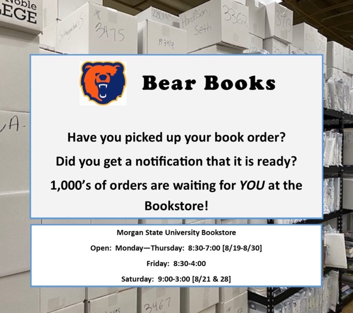 MSUOSL's tweet image. Message from the Morgan State Bookstore 🗣
