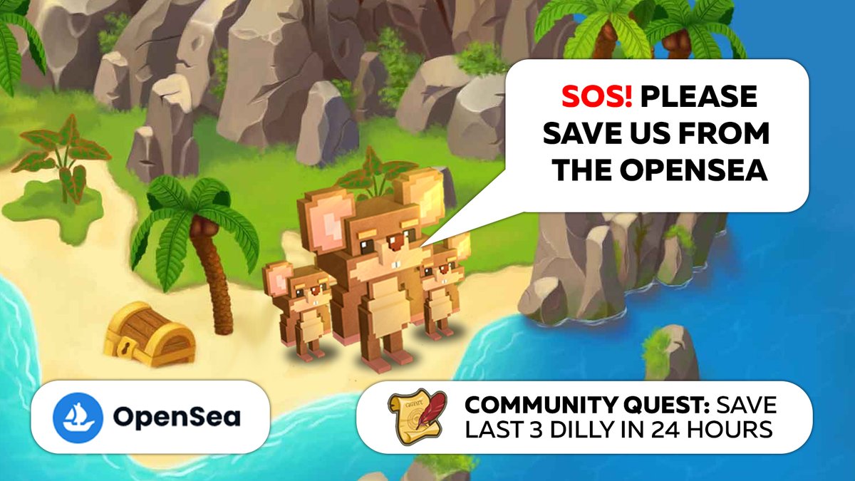You have only 24 hours to free Dillie from the shackles of <a href="/opensea/">OpenSea</a>.

In 24 hours, the last Dillies will gnaw a hole in their cage and flee to the hungry city, where there is no chance of survival 😭

1 day
3 Dillies 
And only YOU can save them

Buy now: 
digitalartexpo.ru/nft/collectibl…