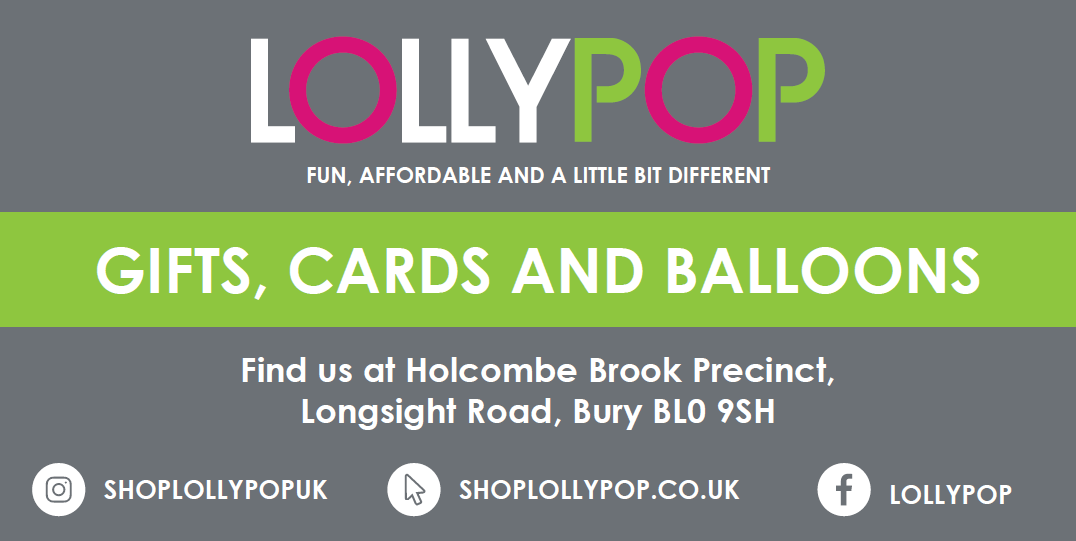 EdgworthCRC's tweet photo. Today's Sponsorship is kindly provided by LOLLYPOP - your local Gift shop.

Please visit at Holcombe Brook Precinct (BL0 9SH) or on Rawtenstall High Street (BB4 7QN) for GIFTS, CARDS, BALLOONS &amp; much, much more!

Instagram @shoplollypopuk
Facebook shoplollypop

#gifts #shoplocal https://t.co/pDBbTPmDOt