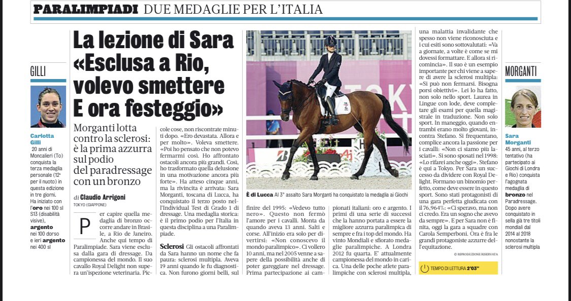 La storia di Sara ci insegna che la prima cosa per essere campioni è non smettere mai di credere nei propri sogni 
#ParaDressage 
#Paralympics 
#paralimpici 
#28agosto 
#28Ago