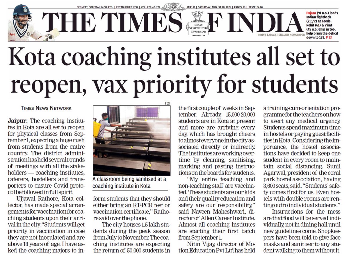 ALLENkota's tweet photo. The Kashi of Education is all set to begin the offline classes from September 1. The city is well prepared to welcome the students after receiving the state government's permission.

@timesofindia
#शिक्षाकीकाशी #HumTaiyaarHai #ALLENKota  #KotaCoaching #कोटातैयारहै https://t.co/9sy2cXXjHY