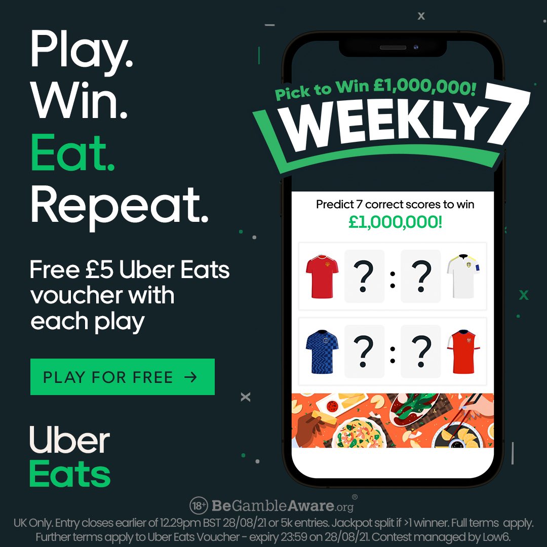 Weekly7App's tweet image. Our @Weekly7App is back today for GW3 of the Premier League season! 🤩

The £𝟏,𝟎𝟎𝟎,𝟎𝟎𝟎 𝐉𝐀𝐂𝐊𝐏𝐎𝐓 will be yours if you predict 7 scores correctly 🤑

It’s free to play and you’ll also get a £5 Uber Eats voucher for entering! 🔥

Enter now 👉 weekly7.app.link/1000