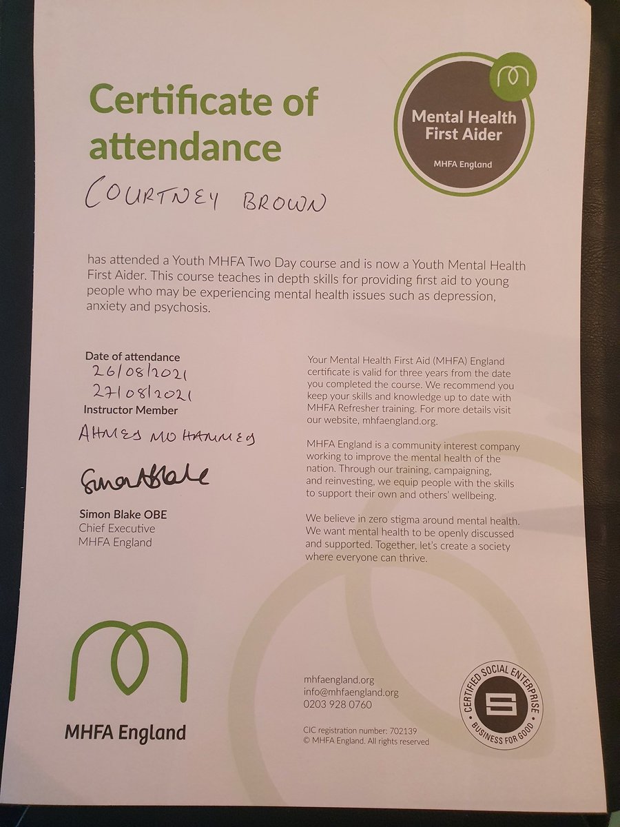 Knowledge is Power!!

I'm now a Youth Mental Health First Aider.

Great course with great people!!