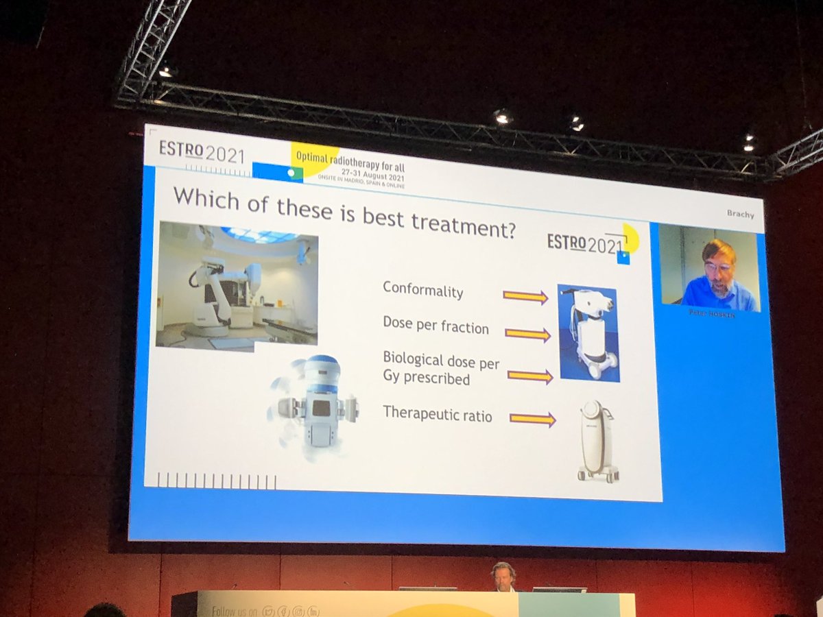 #ESTRO2021 The Debate SBRT - #Brachytherapy for PCa treatment. #WhereisHoskin in favor of Brachytherapy. Big advantage - Higher dose, exploiting benefits low a/b, toxicity, costs, long experience