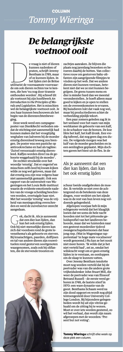 RuudvdVelden010's tweet photo. 'Als je aanneemt dat een dier kan lijden, dan kan het ook ernstig lijden.'

Column Tommy Wierenga in @nrc 

#DierRecht https://t.co/VIPvSOTj8w