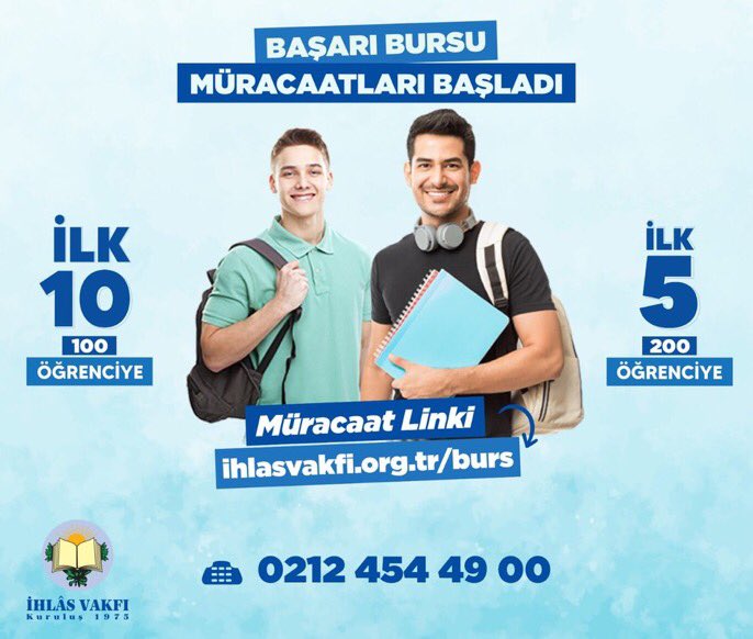 Gencihlas's tweet photo. İhlas Vakfı yurtlarında kalacak başarılı öğrencilere, karşılıksız barınma ve beslenme bursu verecektir.
İhlas Vakfı her fakültenin ilk beş derecesine girenlerden 200 öğrenciye, ön değerlendirmeli kazananlar arasında çekilecek kura sonucu, karşılıksız öğrenim bursu verecektir. https://t.co/OVh7qA0QMS