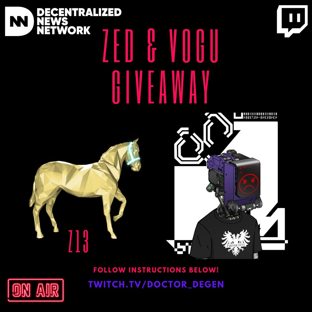 John Courtney-Soper (@doctor_degen) on Twitter photo #DNN talking #NFTs and @AlohaApeGang has the <a href="/BoredApeYC/">Bored Ape Yacht Club 🍌</a> Airdrop of Mutant Serums @ 5pm ET
Join us live for a <a href="/zed_run/">zed_run</a> & <a href="/the_vogu/">The Vogu 🤖</a> #NFTGiveaway
1⃣ RT & Follow Myself & @AlohaApeGang
2⃣ Tag 3 #NFT Heads
3⃣ Hit the !VOGU Command in the twitch chat!
(twitch.tv/doctor_degen) #DNN talking #NFTs and @AlohaApeGang has the <a href="/BoredApeYC/">Bored Ape Yacht Club 🍌</a> Airdrop of Mutant Serums @ 5pm ET
Join us live for a <a href="/zed_run/">zed_run</a> & <a href="/the_vogu/">The Vogu 🤖</a> #NFTGiveaway
1⃣ RT & Follow Myself & @AlohaApeGang
2⃣ Tag 3 #NFT Heads
3⃣ Hit the !VOGU Command in the twitch chat!
(twitch.tv/doctor_degen)