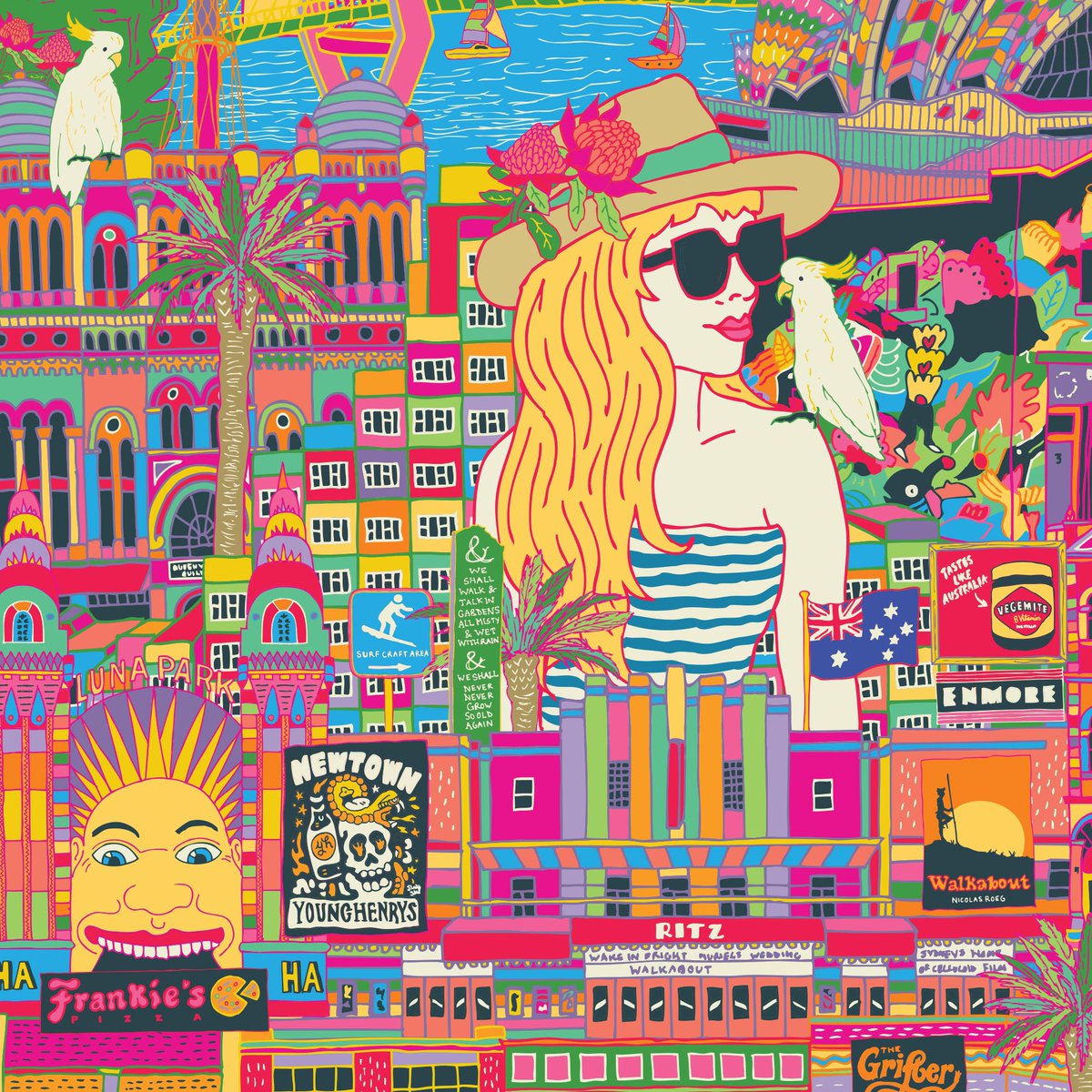 G’day! Next up on the travel prints it’s Sydney, Australia! 🇦🇺🌞🏖⛵️🏄‍♀️🪃🍺🍤🌴🦘🐠✈️ 
(Solidarity with everyone in lockdown down under ✊🏻 I really hope to see yers soon ❤️)

Available in my Etsy shop link in my bio. 
#sydney #sydneyillustration #australiaillustration