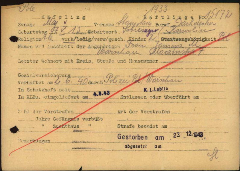#otd 1943
Heute vor 78 Jahren kam der erste Häftlingstransport in #MittelbauDora an. Die Häftlinge mussten in den ersten Monaten im Stollen leben; viele entwickelten Lungenleiden. Einer von ihnen war Stanisław Maj. Vier Monate nach seiner Ankunft starb er an Lungenentzündung.