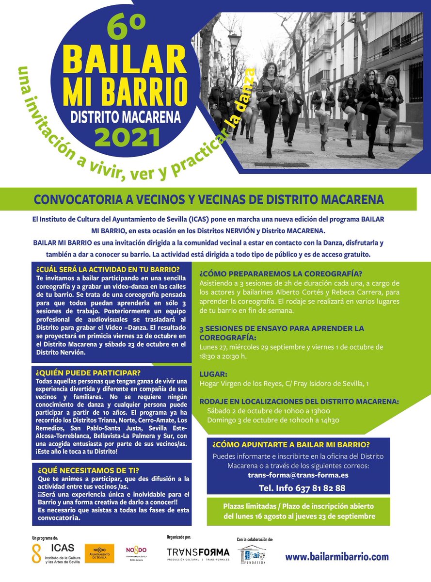 ¡Para participar en BAILAR MI BARRIO Distrito Macarena aquí tenéis la Convocatoria con toda la información! 🤩@MesdeDanza #danza #Sevilla #distritomacarena