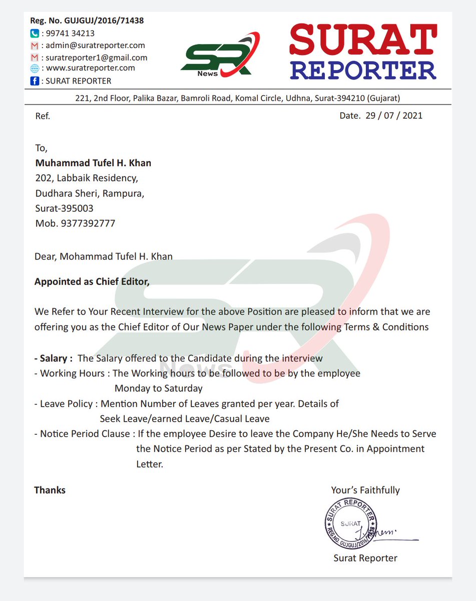 ReporterSurat's tweet image. 🎉 Congratulations
Sending you heartfelt congratulations today and wishing you all the best as a chief editor of our news Paper ” “we commend you on this latest success, and we look forward to seeing even more great things from you.
@Tufelkhan11