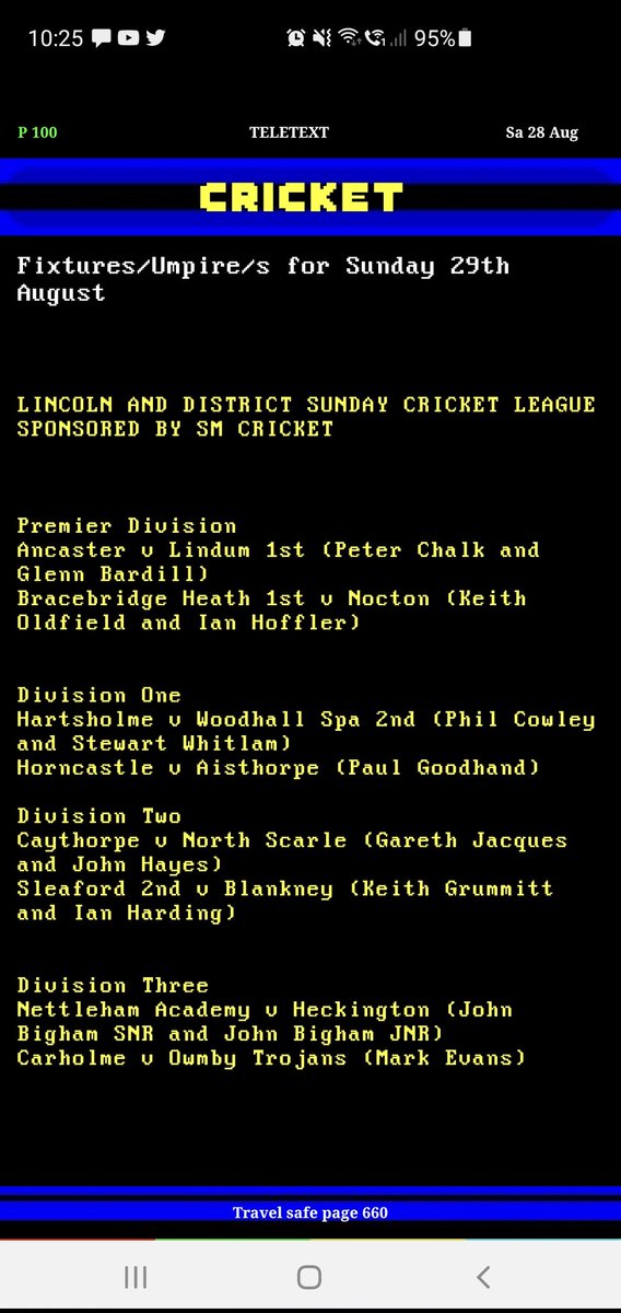 Fixtures and Umpire/s for Sunday 29th August.