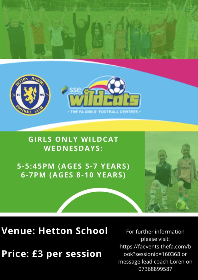 Exciting times for our girls Wildcats!! ⚽️

For further information please visit: faevents.thefa.com/book?sessionid…