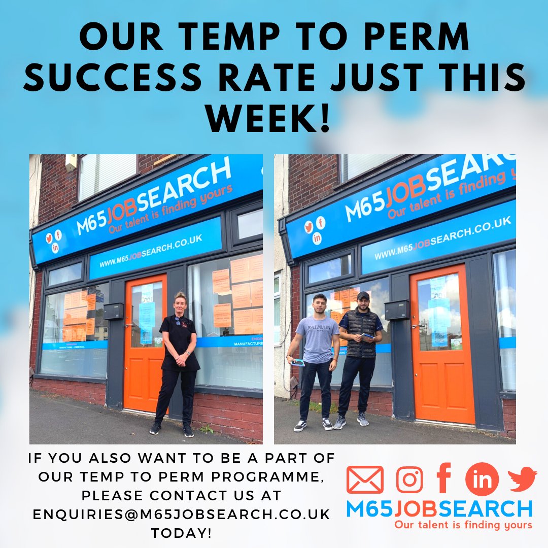 Our successful candidates this week on our temp to perm programme! 

If you too would like to join please email us at enquiries@m65jobsearch.co.uk