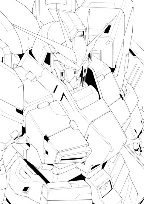 Hi-νガンダム線画できた。 ここからいつもダメになっていくのでその前に線画だけ逃がす 