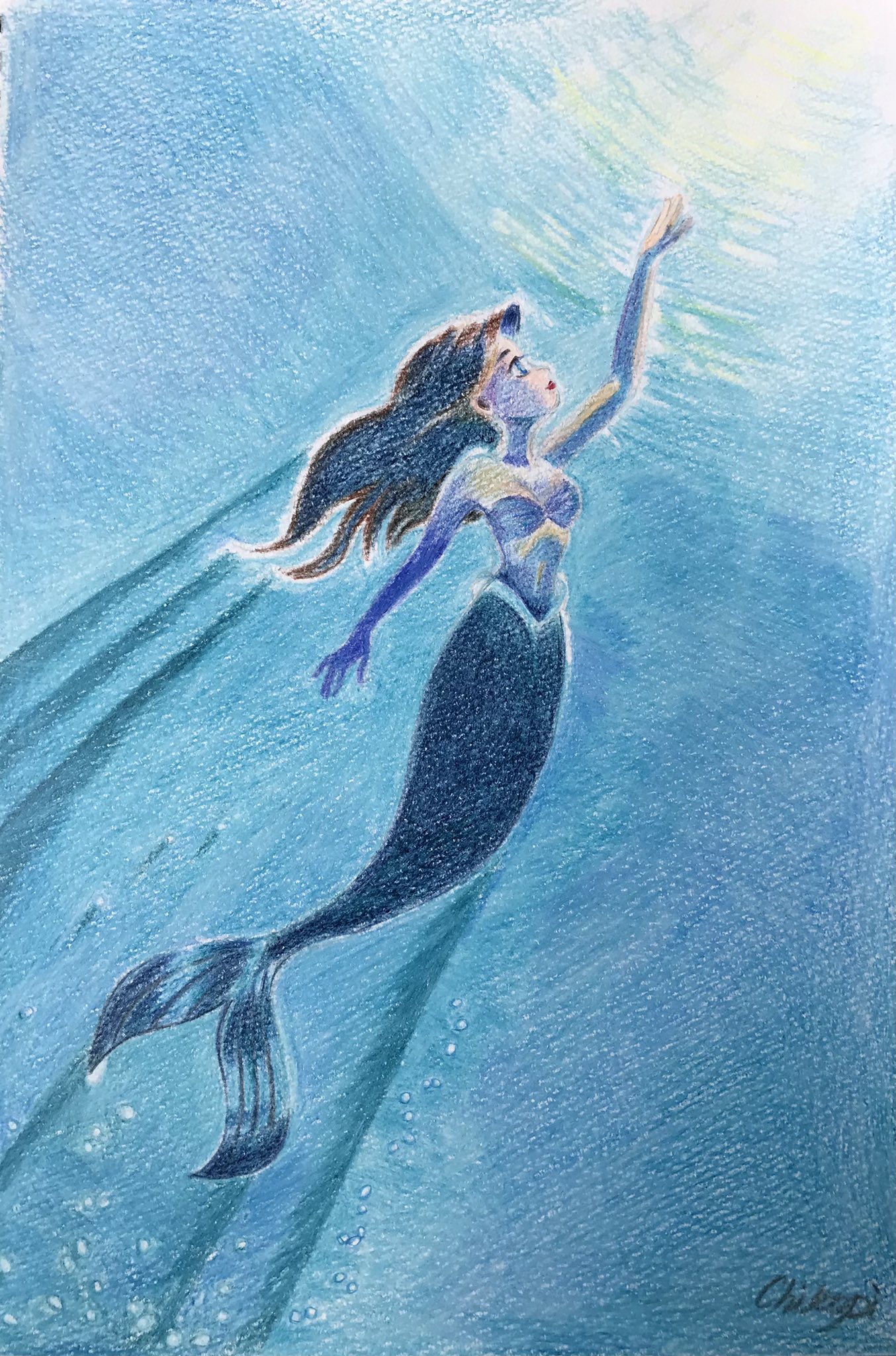 ちこぴ リトルマーメイドから アリエルです またまた背景に苦戦しました リトルマーメイド ディズニー 模写 色鉛筆 T Co Mdiwfbrygp Twitter