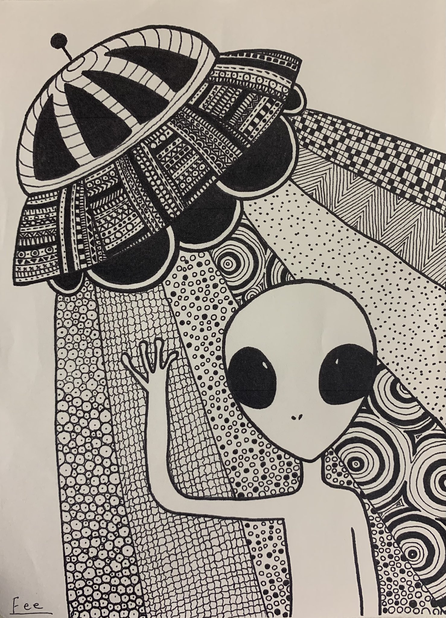宇宙をイメージしたペン画 ペン画】Snails Living on the Moon｜松田望