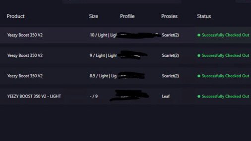 Light chip yzy +aj4s 🚀
🤖@cyberaiosuccess @KylinBot 
📡@ScarletProxies @SakuraProxy @Leafproxies 
🖥@RenownedServers 
🍴@SolaceNotify @RapidRestocksio @Kist_FNF @TangsterTony