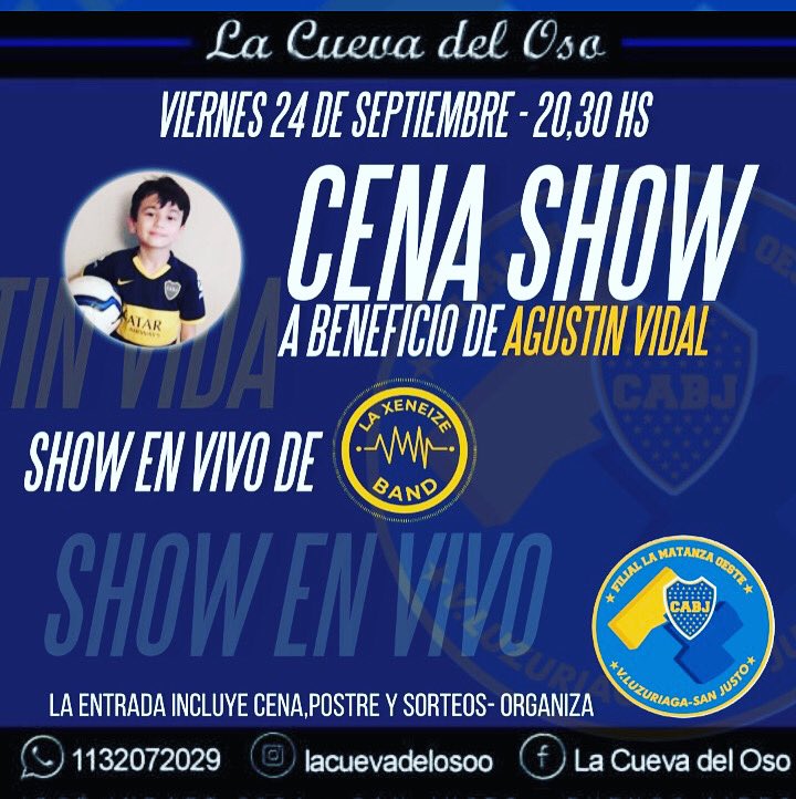 La Gira 2021 de @laxeneizeband llega a San Justo el Viernes 24 de Septiembre | Cena Show a beneficio de Agustín Vidal y organizado por @filiallamatanzaoeste #laxeneizeband @filialesboca @bocaintyext <a href="/PasionXeneizePA/">Peña Pasion Xeneize ⭐73⭐</a> @gorras_boca_juniors