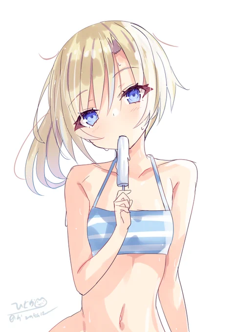 「あっついね～」アイスを食べる水着の舞風
#艦これ版深夜の真剣お絵描き60分一本勝負
#艦これ版真剣お絵描き60分一本勝負_20210828 