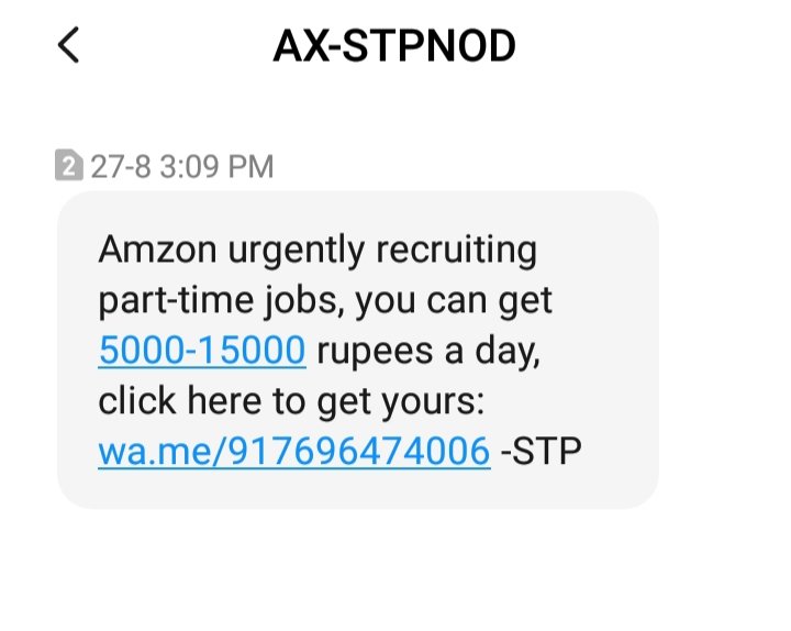 #JobFraud, #JobScam 
Don't respond to such messages or calls. It's scam. Don't share your any personal details. Don't sent Money. @ACPAshishKumar