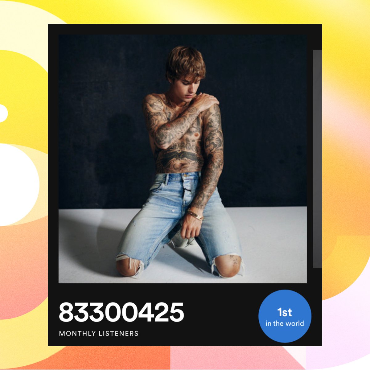 PopCrave's tweet photo. .@JustinBieber has broken the all-time record for most monthly listeners among all artists in Spotify history with 83.30 MILLION monthly streams. https://t.co/12nTD7Bh0k