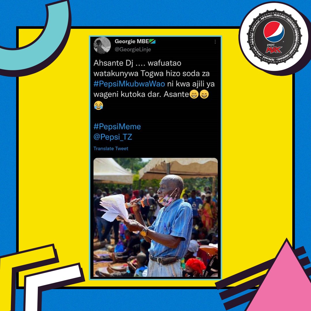 Pepsi_TZ's tweet photo. Kama hii ndio #PepsiMeme kali, mpe likes za kutosha @GeorgieLinje !
#MkubwaWaoKwaJero
#PepsiMax https://t.co/oy3Epw6WxJ