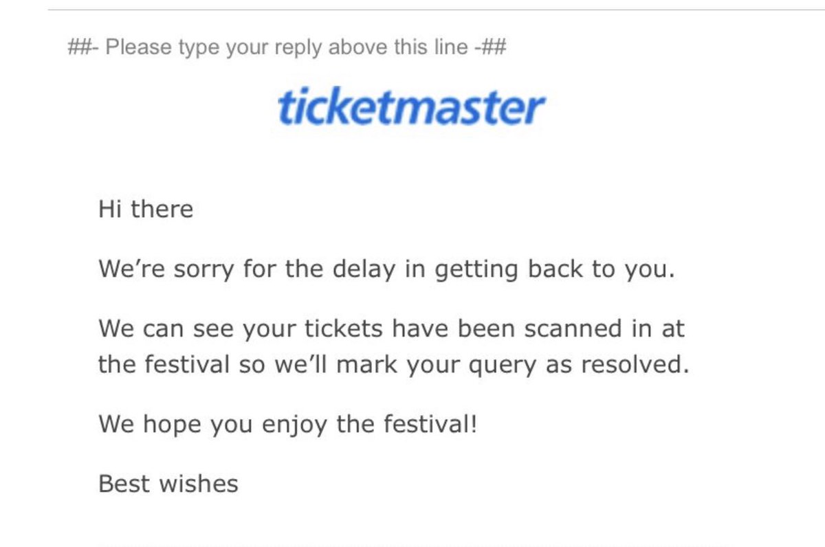 deaves_james's tweet photo. @TicketmasterCS  one of my friends had to miss an event yesterday because of tickets not transferring and being unable to get a reply from customer service and this is your response the day after the event! Shambolic company to say the least ! https://t.co/3L4MGMvTZz