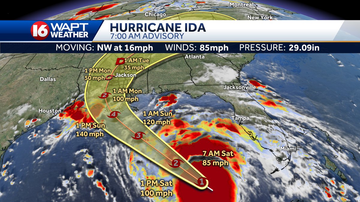 Not much of a change in the latest track on Hurricane Ida. Still expecting the storm to reach major hurricane status late tonight into early tomorrow morning. Hurricane hunters found stronger winds at its center, indicating the intensification process has begun.