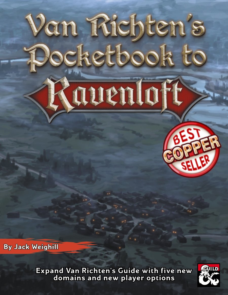 diceaveragejack's tweet image. I released Van Richten's Pocketbook to Ravenloft a month ago now. Still super proud of this book and the work myself, @czeuch1, @ArtificialJ, and @HitD7 put into it.

It's got five new Domains of Dread, a new lineage, and two subclasses in it. Really happy with how it turned out!