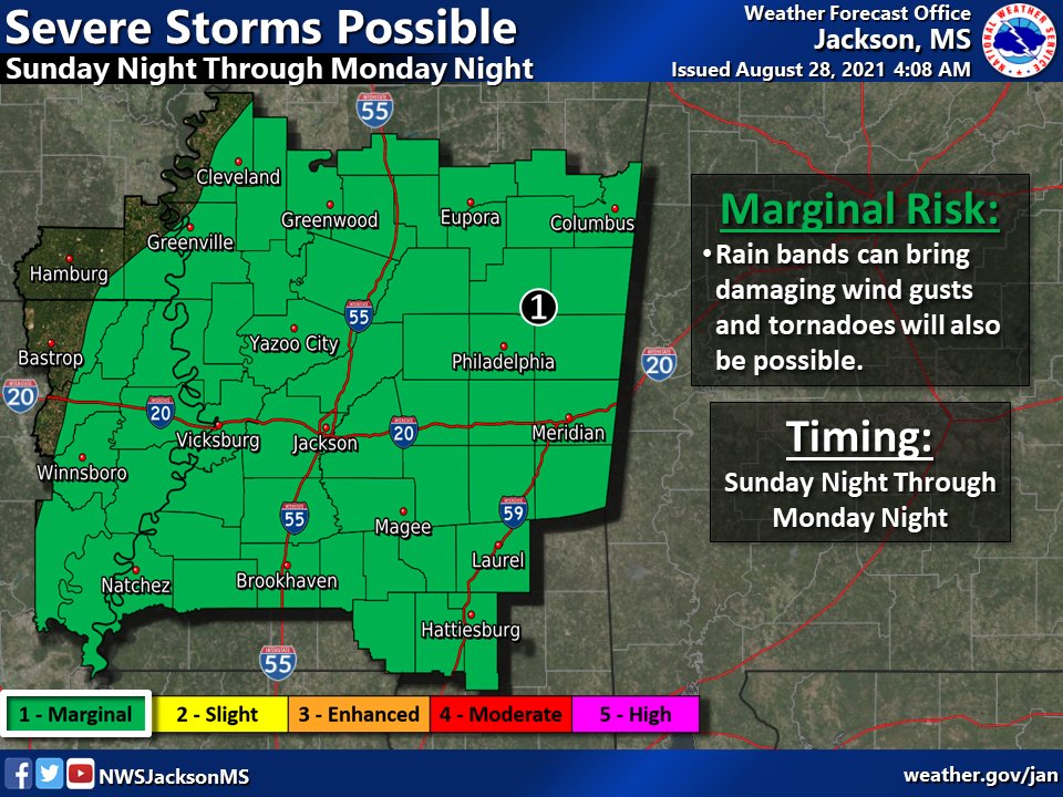 🌀 8/28/2021 8AM: Here is our latest update on Hurricane Ida and the potential impacts to our area...

Impacts will begin as early as Sunday night for MS. Please have your tropical preparedness plans in order now! #mswx