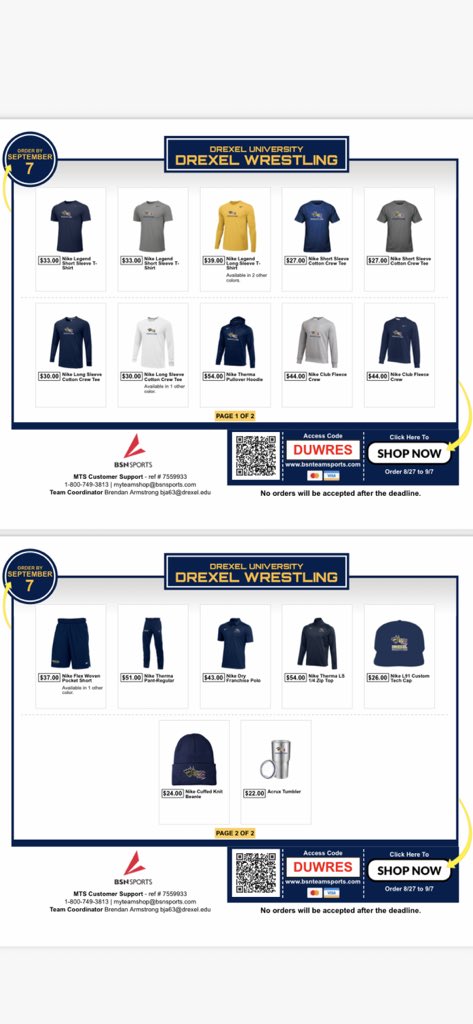 DrexelWrestling's tweet photo. Hurry and get your Drexel Wrestling gear today! The team store is only live for a limited time! #BringTheHEAT
Link to order: https://t.co/KBWJsB0BM2 https://t.co/7MXlt4PmER